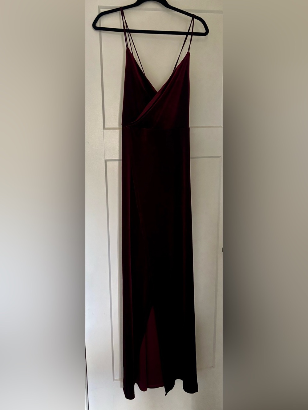 Fashion Nova Red Velvet Maxi Dress with Double Spaghetti Straps